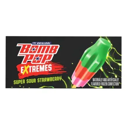 Bomb Pop Extremes Super Sour Strawberry — sour ice pop served from the Schaumburg Ice Cream Truck