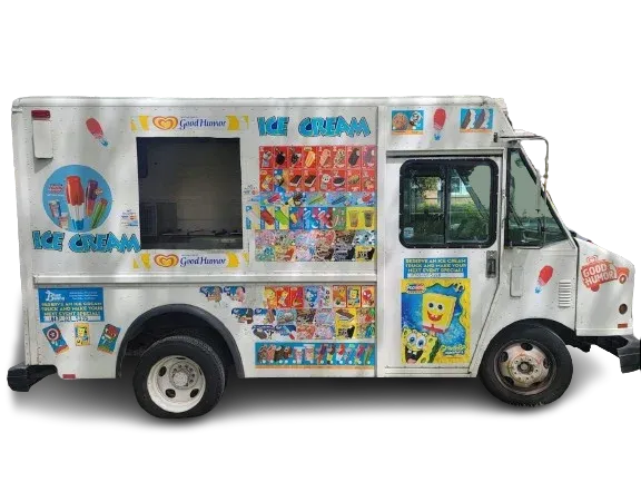 The Schaumburg Ice Cream Truck with its serving window open and menu boards on the side